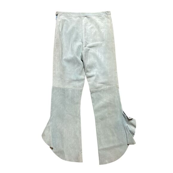 JAZMIN CHEBAR Suede Flared Pants with Ruffle Detail Light Green Size 3 - Picture 4 of 10